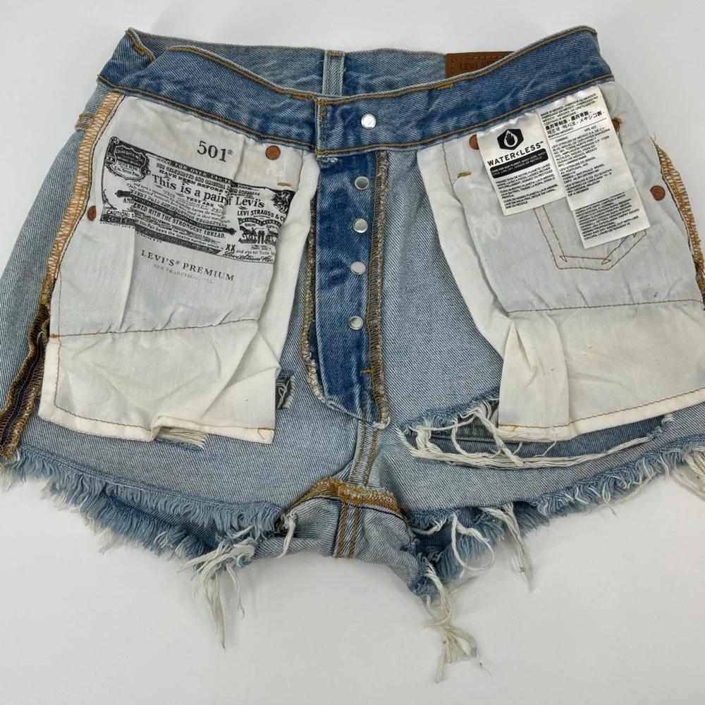 Levi’s 501 Distressed Button Fly Denim Cutoffs Shorts - Picture 8 of 12